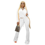 Fashion New Solid Color Cropped Flared Pants Suit
