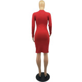 Long-sleeved Solid Color Temperament Commuter Dress