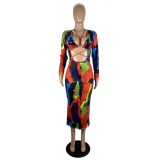 New Autumn Fashion Sexy Slim Painted Print Open-chested Dress
