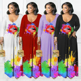 Autumn And Winter New Cute Inkjet Lip Printing Long Dress