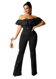 Casual Sexy Ruffled Sleeveless One-shoulder Jumpsuit