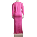 Large Size Casual Solid Color Long-sleeved Round Neck Dress
