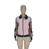 Autumn And Winter Multicolor Color Block Zipper Lapel Jacket