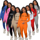 High Neck Thread Embroidered Letters Zipper Sports Suit