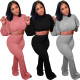 Solid Color High Neck Puff Sleeve Cropped Flared Pants Suit