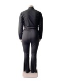 Large Size Casual Sports Zipper Flared Pants Suit