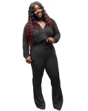 Large Size Casual Sports Zipper Flared Pants Suit