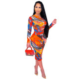 Autumn And Winter Plus Size Fashion Casual Printed Dress