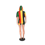 Fashion Contrast Print Striped Hooded Sports Suit