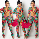 Fashion Digital Printing Long-sleeved Tie Trousers Suit