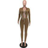 Autumn And Winter Solid Color Sexy Pit Striped Tie Suit