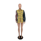 Long-sleeved Plaid Double-line Cardigan Shirt With Lapel Collar