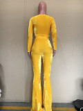 Sexy Solid Color Gold Velvet Flared Pants Long Sleeve Suit