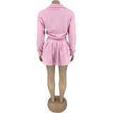 Tennis Uniform Pure Color Velvet Pleated Mini Skirt Suit