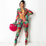 Fashion Digital Printing Long-sleeved Tie Trousers Suit
