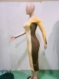 New Autumn And Winter Color Matching Sexy Slim Dress