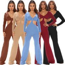 Fashionable V-neck Sexy Hollow Hollow Jumpsuit