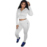 Quality Solid Color Umbilical Zipper Hooded Pants Suit