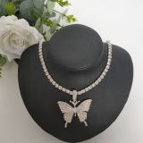 Large Butterfly Pendant Single Row Bright Diamond Necklace