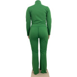 Large SizeTop High Neck Slit Flared Pants Casual Suit