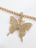 Large Butterfly Pendant Single Row Bright Diamond Necklace
