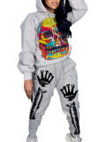 New Autumn Skull Halloween Thick Print Hat Long Suit