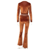 Fall Solid Color Lapel Sports And Leisure Drawstring Suede Suit
