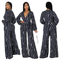 New Product Printed Sexy V-neck Strap Wide-leg Jumpsuit