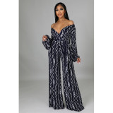 New Product Printed Sexy V-neck Strap Wide-leg Jumpsuit