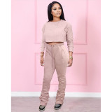 Fashion Casual Solid Color Cropped Pants Pleated Suit