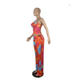Three-dimensional Wide-leg Suit With Printed Camisole
