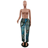 Oil Painting Marine Positioning Printed Fringed Trousers