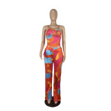 Three-dimensional Wide-leg Suit With Printed Camisole