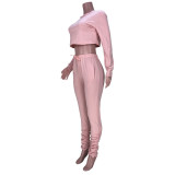 Fashion Casual Solid Color Cropped Pants Pleated Suit