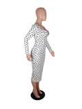 Hot Sale Long Sleeve U-Neck Printed Polka Dot Slim Dress