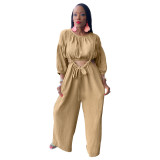 Fall/Winter Rayon Pleated Sling Strap Wide-leg Pants Suit