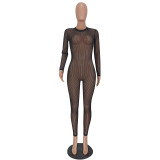 New Sexy See-through Mesh Solid Color Jumpsuit