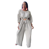 Fall/Winter Rayon Pleated Sling Strap Wide-leg Pants Suit