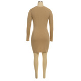 Autumn And Winter Solid Color Pit Strip Long-sleeved Dress