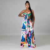 Printed Commuter Sleeveless Tube Top Sexy Suit
