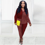 Autumn And Winter Cute Striped Stitching Shirt Suit