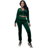 Korean Velvet Solid Color Long-sleeved Hooded Sexy Sports Suit
