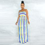 Fashion Vacation Striped Pleated Strap Dress