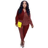 Autumn And Winter Cute Striped Stitching Shirt Suit