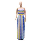 Fashion Vacation Striped Pleated Strap Dress