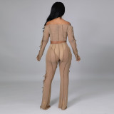 Off-the-shoulder Tube Top And Milk Silk Bottoms And Lace Pants Suit
