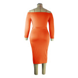 Plus Size Waist Strap One-shoulder Hot Girl Solid Color Dress