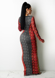 Autumn And Winter New Casual Snakeskin Print Dress