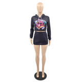 Winter Printed Casual Fashion Sweater Fabric Short Skirt Suit