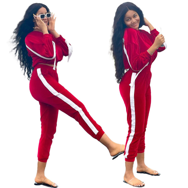 Autumn And Winter Fashion Trend Stitching Sports Gold Velvet Suit